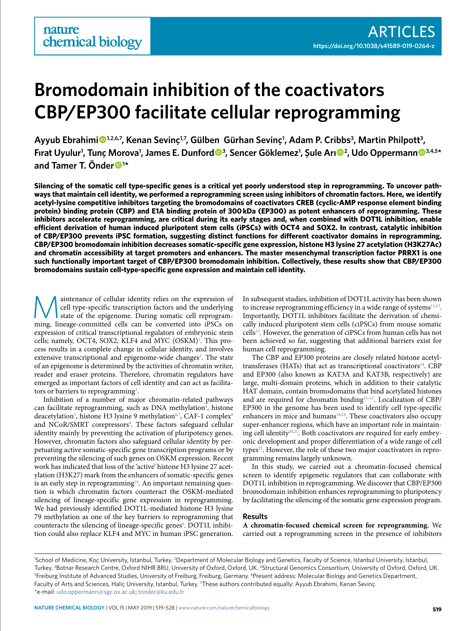 Bromodomain inhibition of the coactivators CBP/EP300 facilitate cellular reprogramming